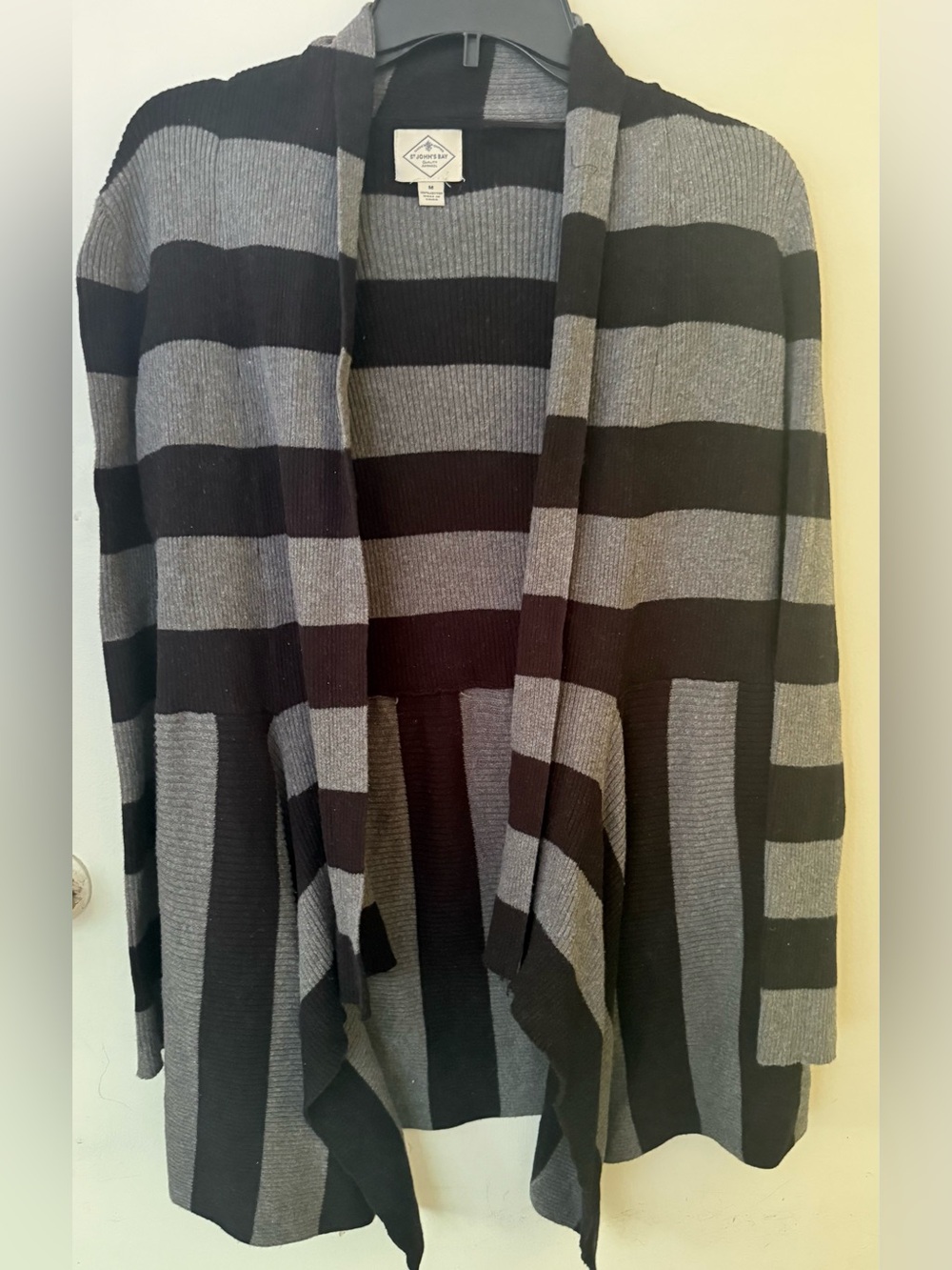 St. John's Bay Black and Gray Striped Open Cardigan